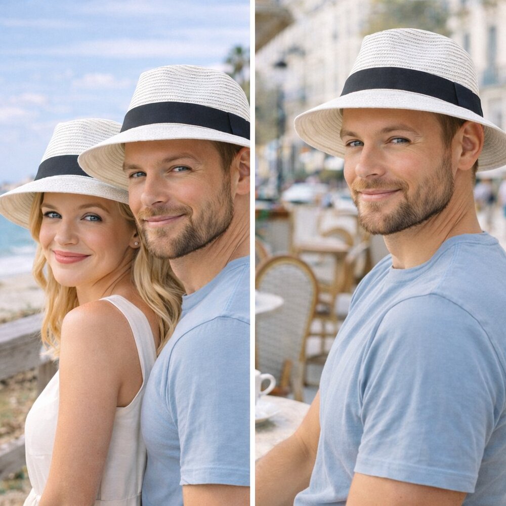 Outdoor Shaping White Straw Fedora | Black Band | Unisex Summer Hat